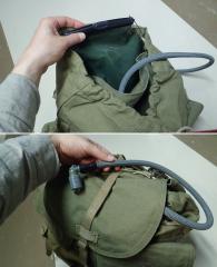Czechoslovakian M60 backpack, w/o suspenders, brown, surplus. Source WLPS bladder hidden in the inside pocket.